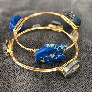 2 wire wrapped bracelets with blue & clear stones